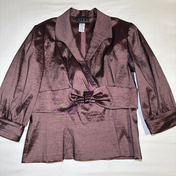 Alex Evenings Womens Large Purple Wrap Jacket Blazer Blouse With Bow Tie Accent - Picture 1 of 15